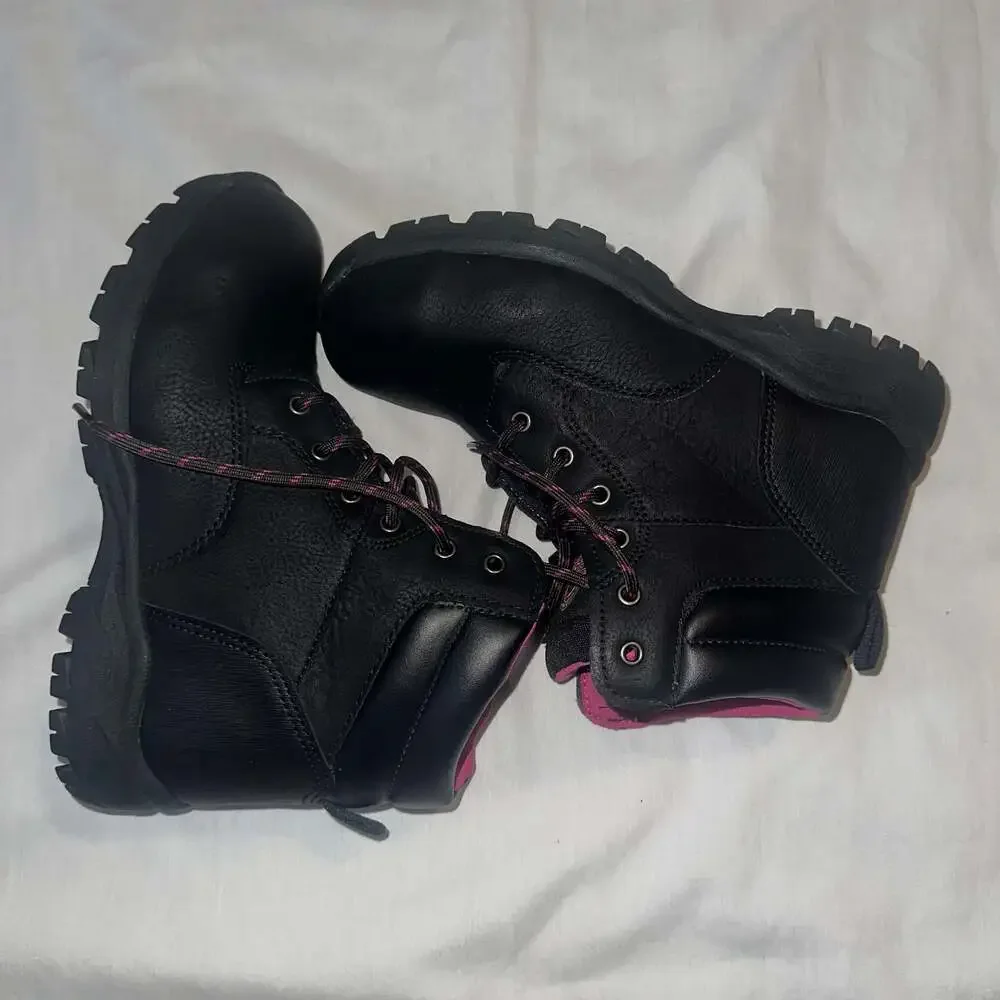 Brahma Bevel Women's Steel Toe Black Pink Leather Utility Work Boots - Picture 10 of 12
